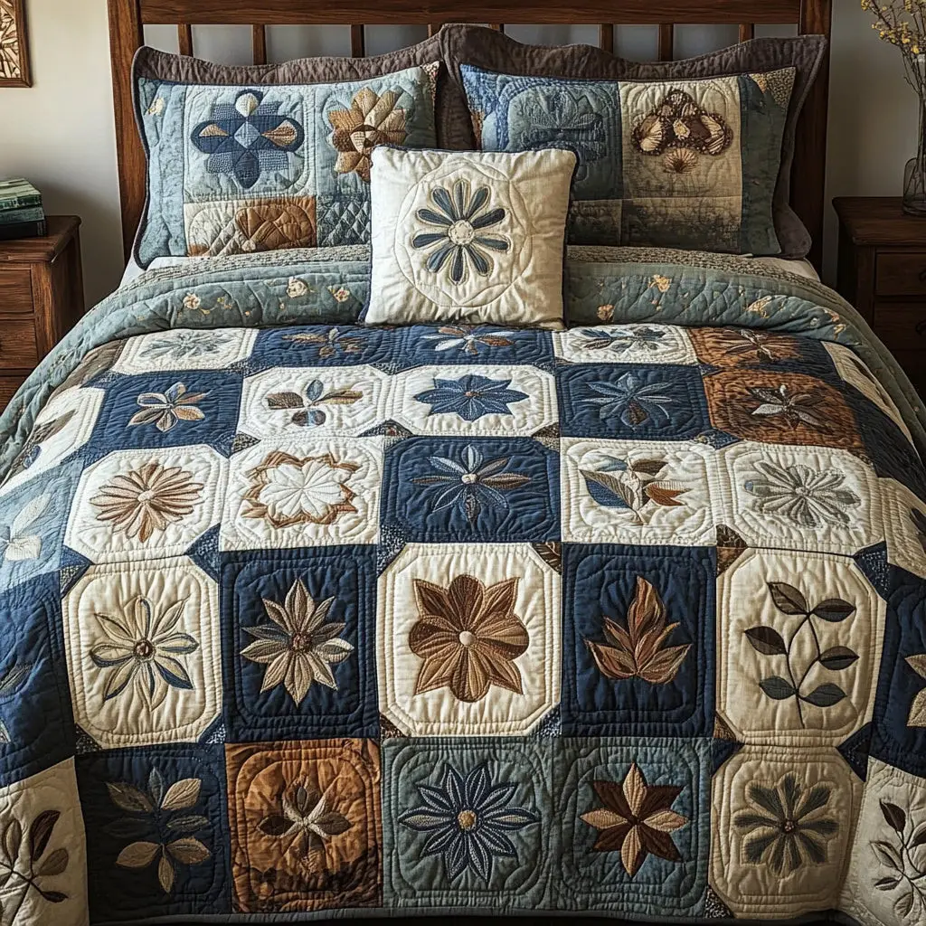 Floral Patchwork Quilted Bedding Set Vintage Bedroom Decor Cozy Home Gift For Her