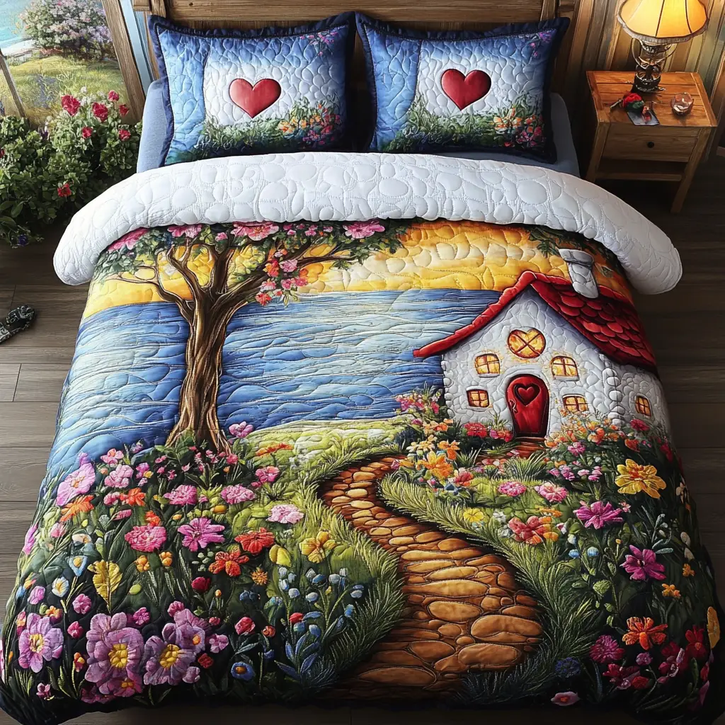 Floral Path Quilted Bedding Set Soft Bedding Set That Makes a Great Christmas Gift Floral Path Quilted Bedding Set Soft Bedding Set That Makes a Great Christmas Gift - Image 1