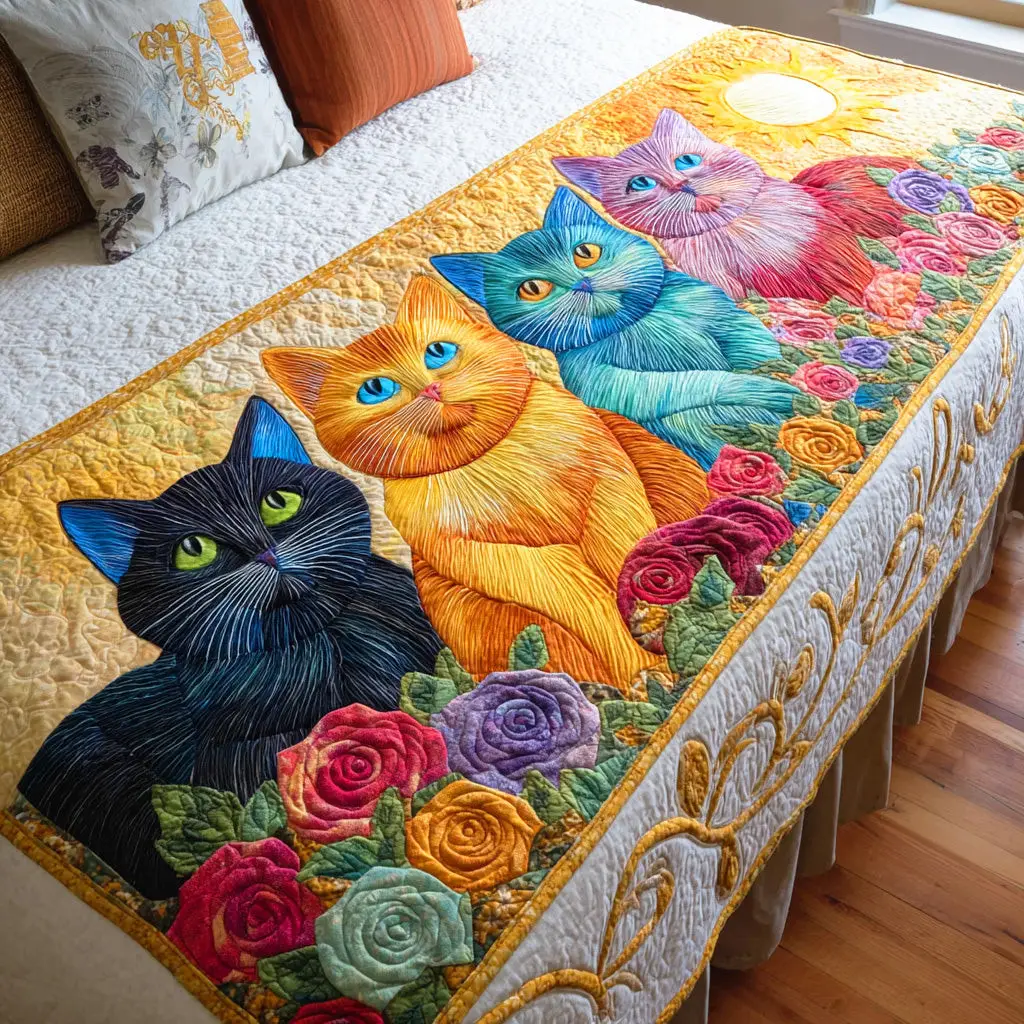 Floral Paws Quilted Bed Runner Floral Paw Pattern Gift for Pet Families