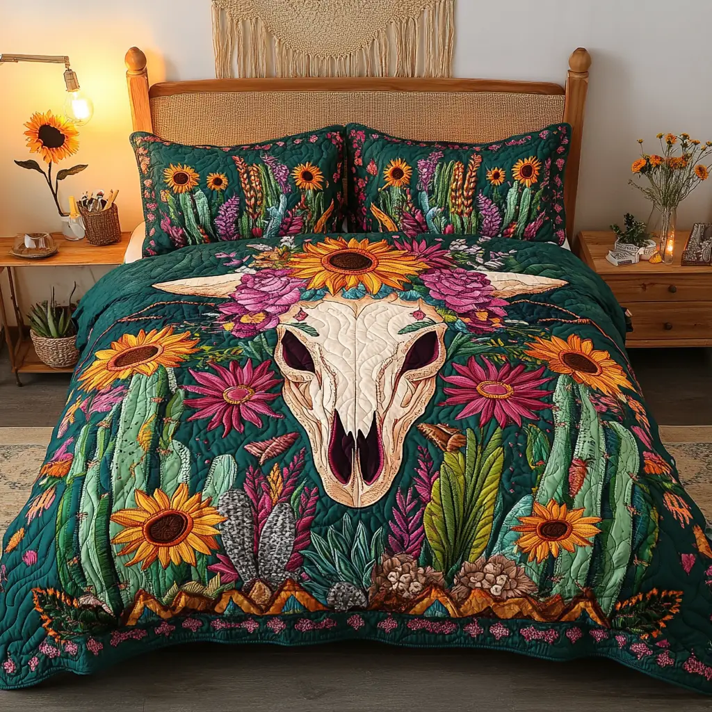 Floral Peace Quilted Bedding Set Unique Bed Sheet Set Cactus Theme Gifts Floral Peace Quilted Bedding Set Unique Bed Sheet Set Cactus Theme Gifts - Image 1