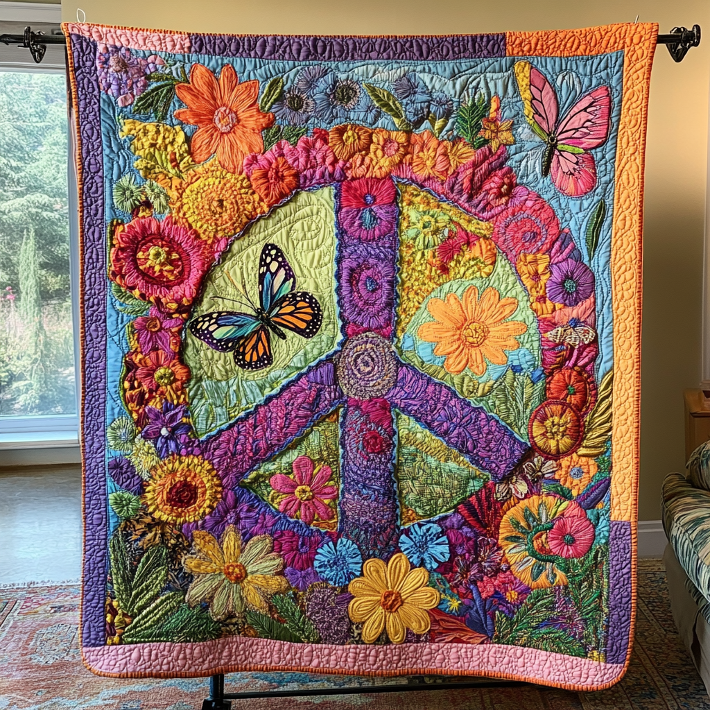 Floral Serenity Quilted Blanket Cute Bedroom Decor Christmas Gift Ideas For Hippies Floral Serenity Quilted Blanket Cute Bedroom Decor Christmas Gift Ideas For Hippies - Image 1