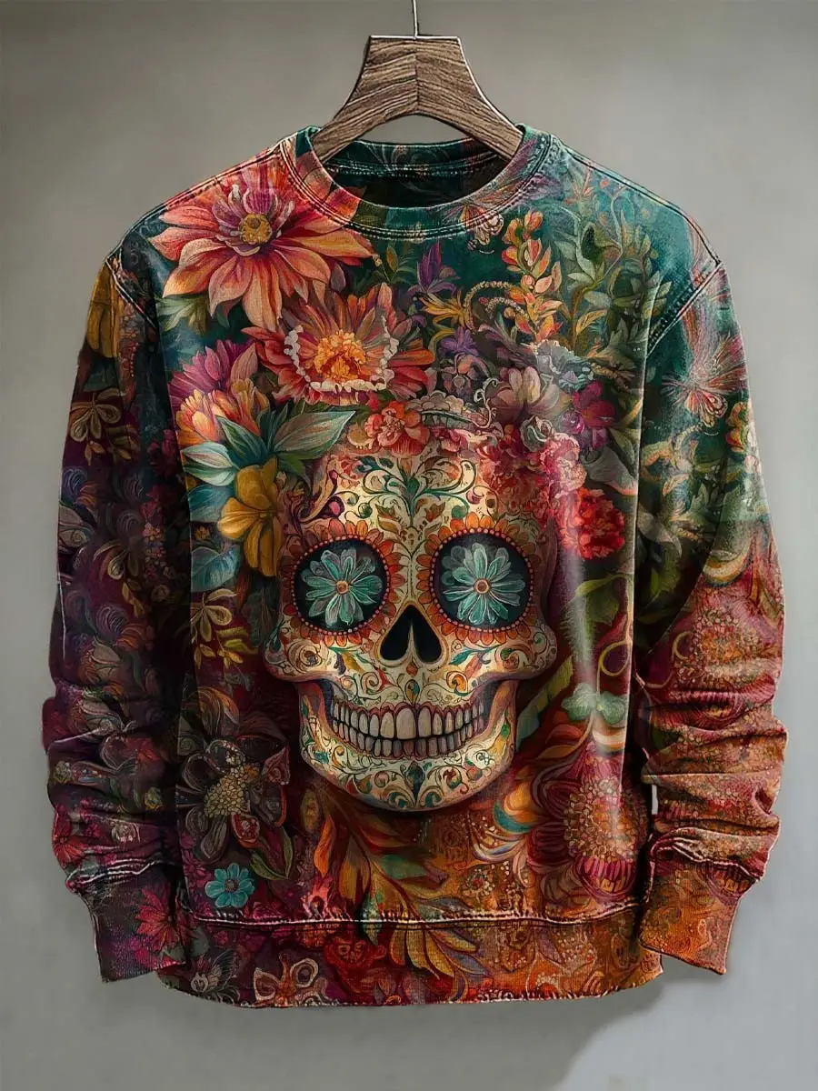 Floral Skull Sweatshirt Gothic Apparel Scary Halloween Present For Skull Lovers Floral Skull Sweatshirt Gothic Apparel Scary Halloween Present For Skull Lovers - Image 1