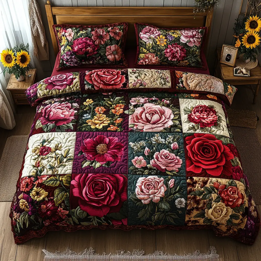 Floral Symphony Quilted Bedding Set Holiday Season Duvet Cover Set Gifts For The Flower Lover Floral Symphony Quilted Bedding Set Holiday Season Duvet Cover Set Gifts For The Flower Lover - Image 1