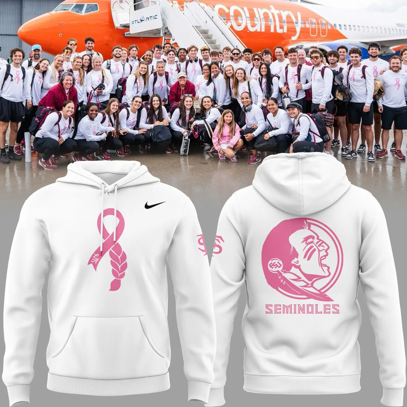 Florida State Seminoles Baseball Pink Ribbon Hoodie FSU Apparel Fan Gifts For Her Florida State Seminoles Baseball Pink Ribbon Hoodie FSU Apparel Fan Gifts For Her - Image 1