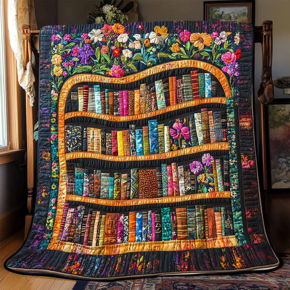 Flower Bookshelf Quilt Blankets Throws And Blankets Father's Day Presents For Son
