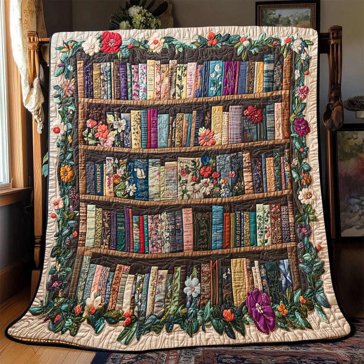 Flower Bookshelf Quilt Blankets Throws And Blankets Mothers Day Gift Special