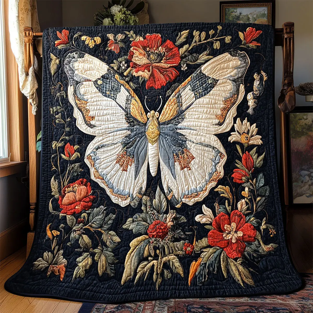Flower Butterfly Quilt Blankets Best Throw Blanket Unique Gifts For Mom Flower Butterfly Quilt Blankets Best Throw Blanket Unique Gifts For Mom - Image 1