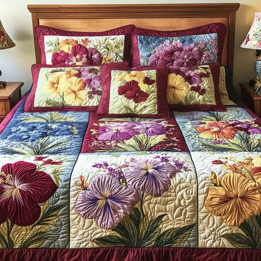 Flower Island Quilted Bedding Set Soft and Cozy Bedding Set for Comfortable Sleep