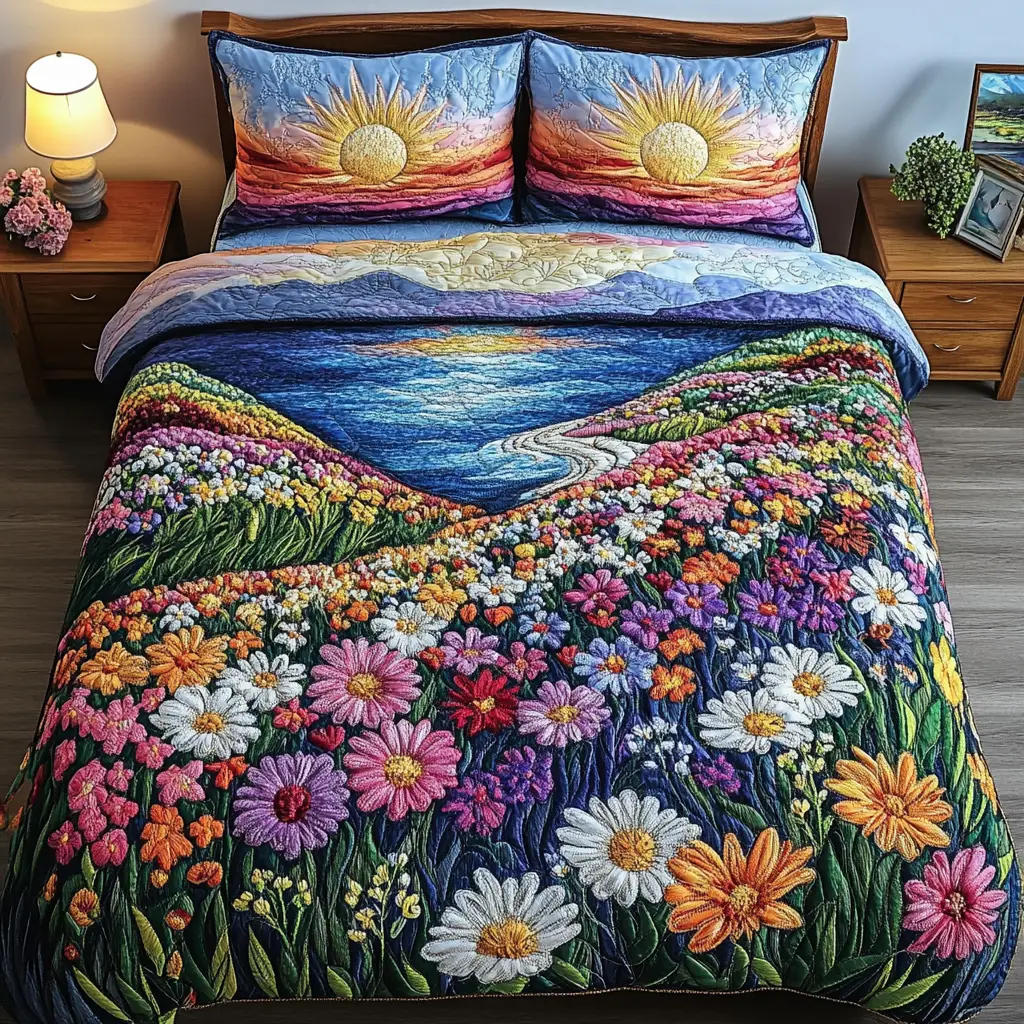 Flower Paradise Quilted Bedding Set Bed Room Decoration Gifts To Get A Surfer