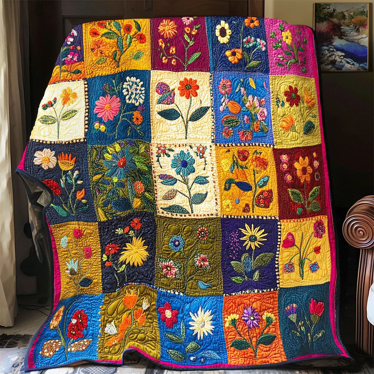 Flower Patchwork Quilt Blanket For Couch Mother's Day Presents For Grandma