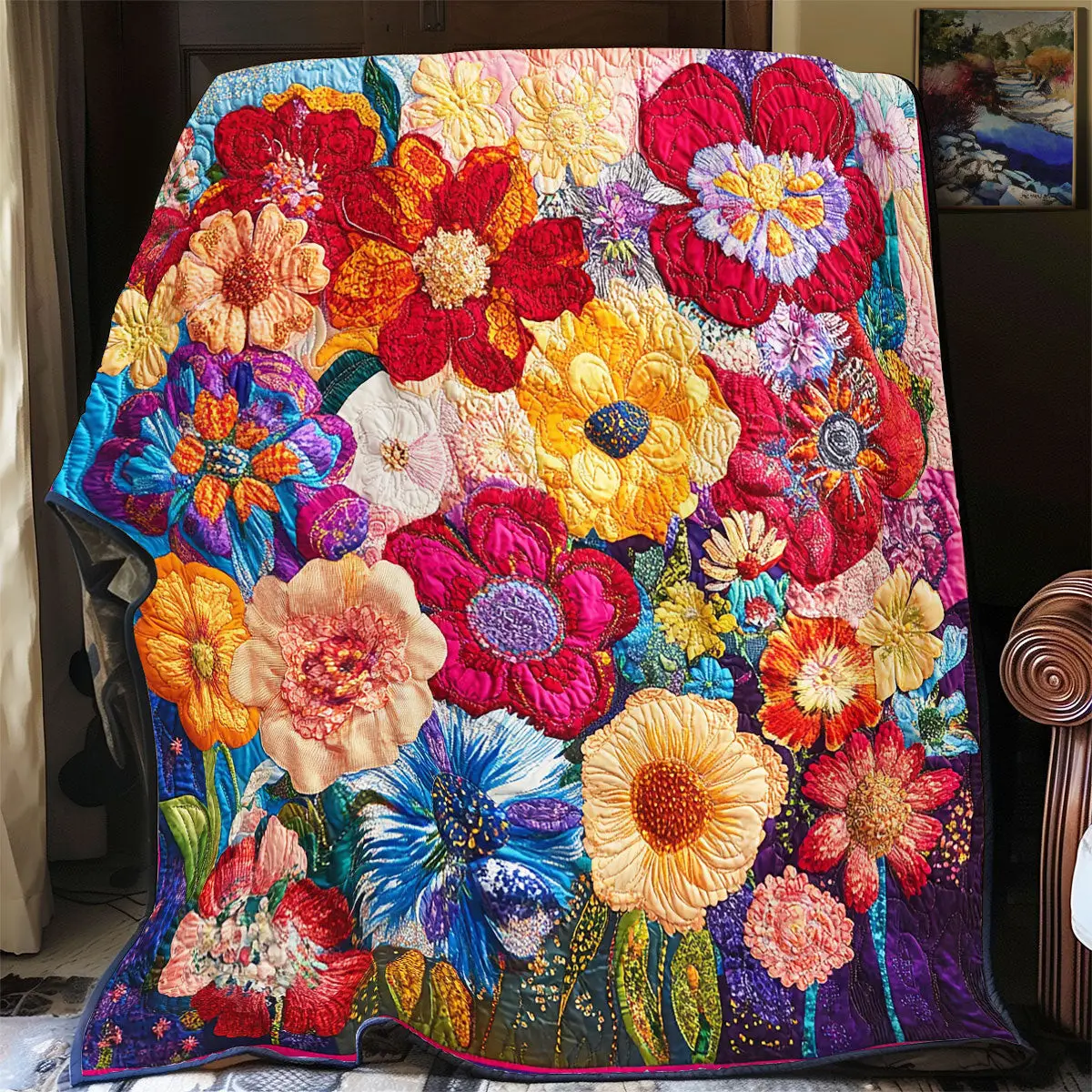 Flower Quilt Blankets Couch Good Gifts For Dads 50Th Birthday Flower Quilt Blankets Couch Good Gifts For Dads 50Th Birthday - Image 1