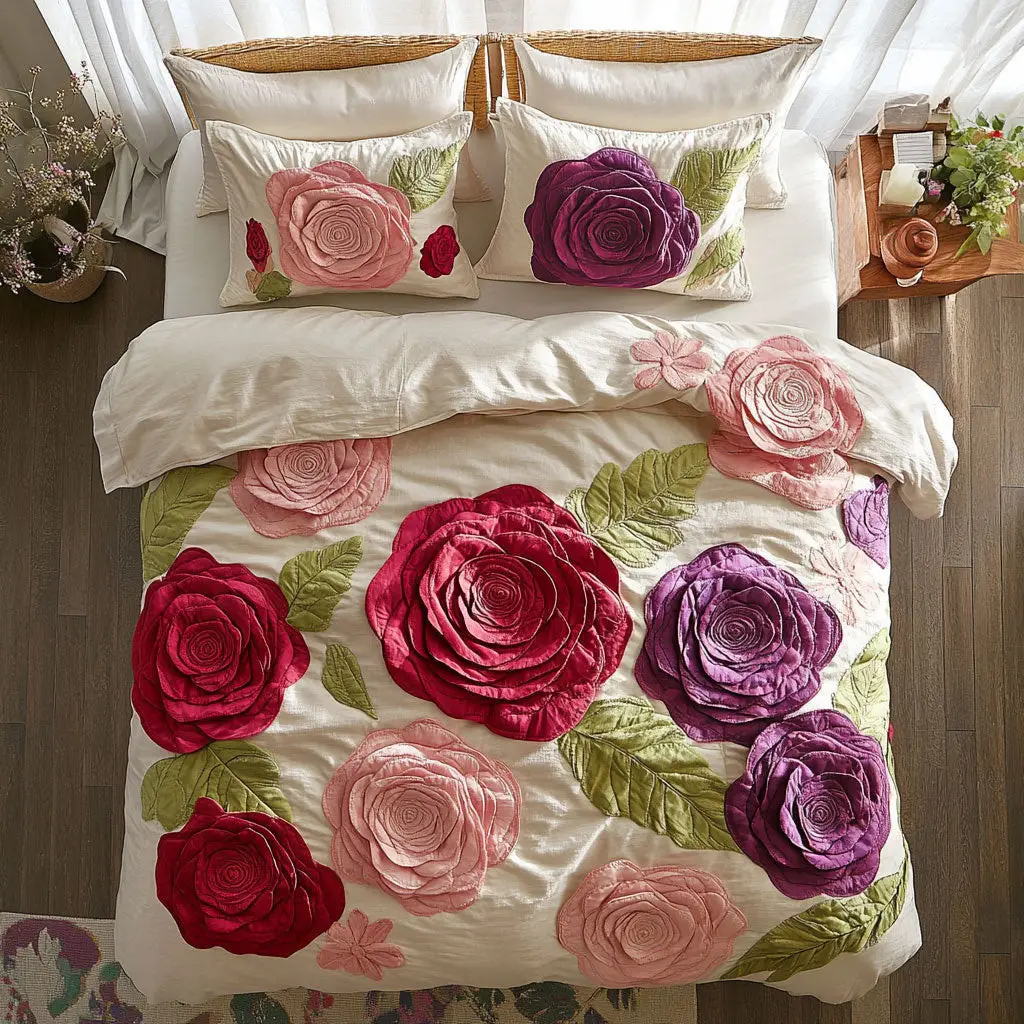 Flower Quilted Bedding Set Duvet Cover Bedspread Present Ideas For Friends
