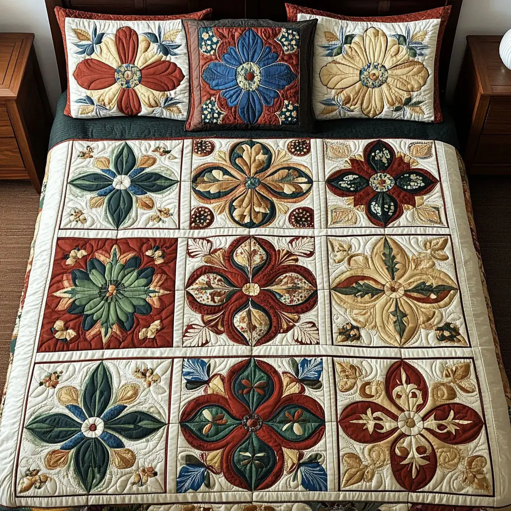 Flower Radiance Quilted Bedding Set Luxury Duvet Cover Set for Elegant Bedroom Decor