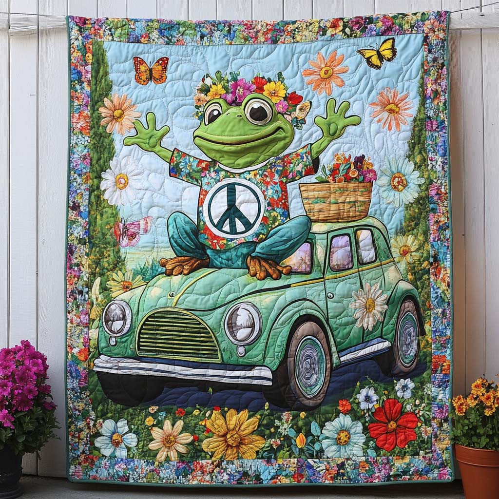 Flower Roadtrip Quilted Blanket Sofa Couch Throw Blanket Hippie Present Ideas