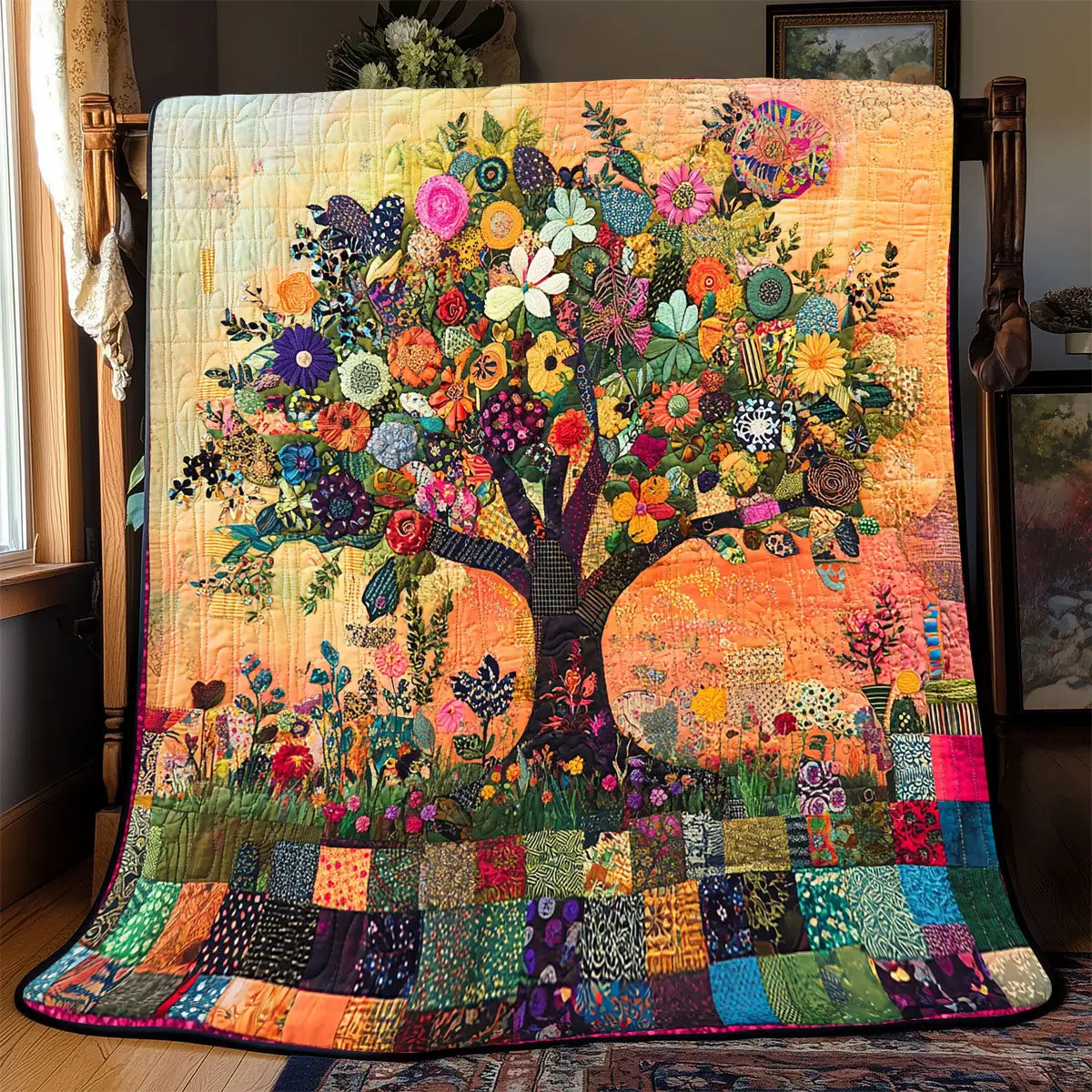 Flower Tree Quilt Blankets Best Throw Blanket Unique Gifts For Mom Flower Tree Quilt Blankets Best Throw Blanket Unique Gifts For Mom - Image 1
