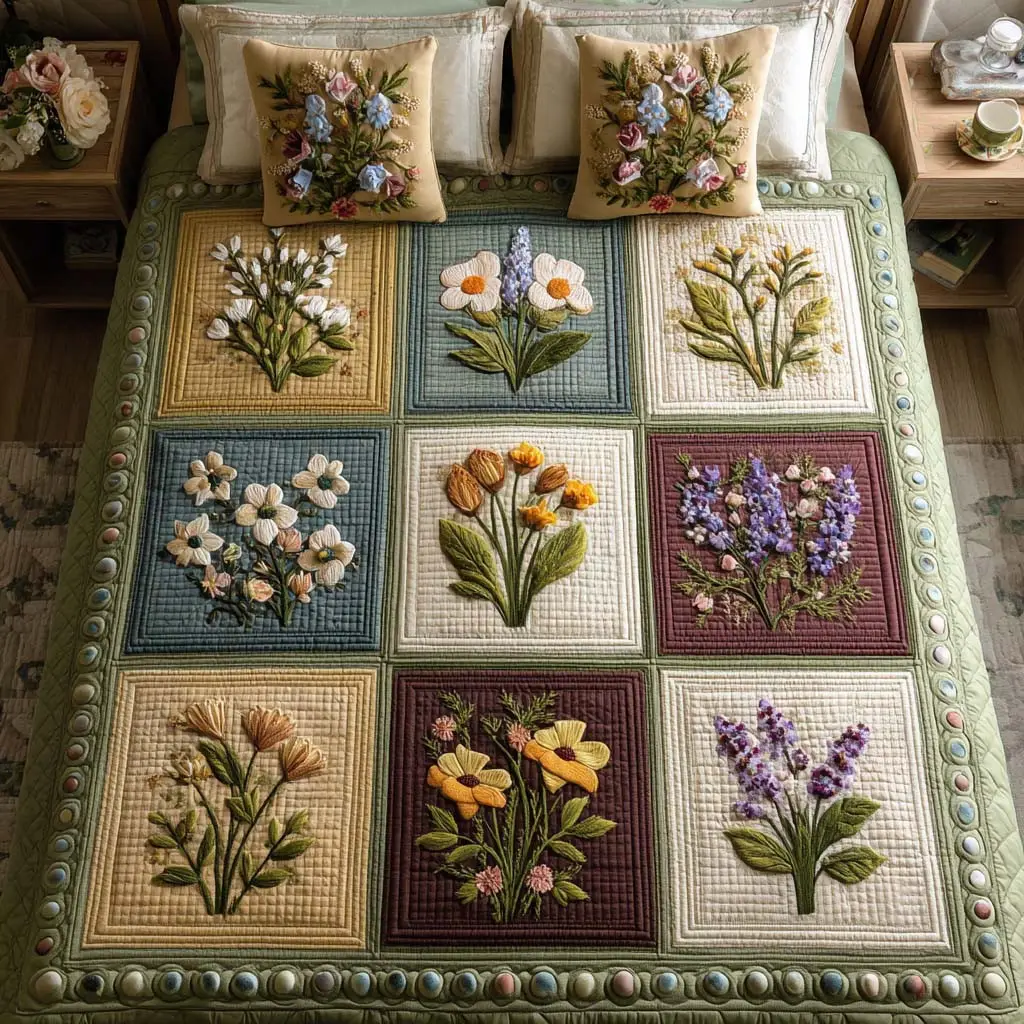 Flowerbed Bliss Quited Bedding Set High-Quality Cotton Bedding Set for Deep Sleep