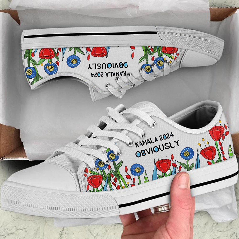 Flowers Kamala 2024 Obviously Low Top Shoes Harris Walz Sneakers Gifts For Democrats