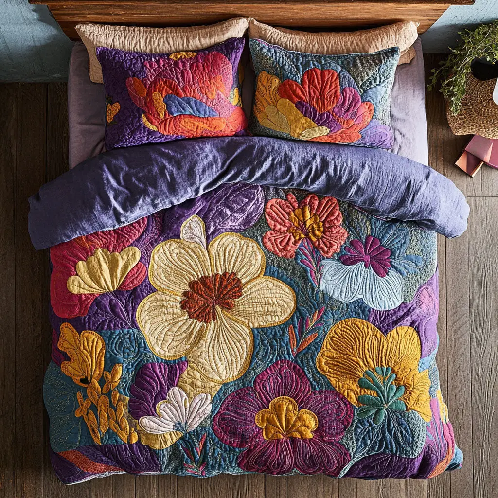 Flowers Quilted Bedding Set Duvet Cover Bedspread Gifts For Sister
