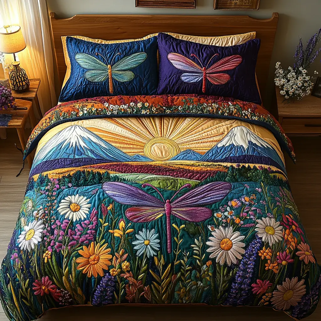 Fluttering Beauty Quilted Bedding Set Best Bedspread Set Dragonfly Gift Ideas Fluttering Beauty Quilted Bedding Set Best Bedspread Set Dragonfly Gift Ideas - Image 1