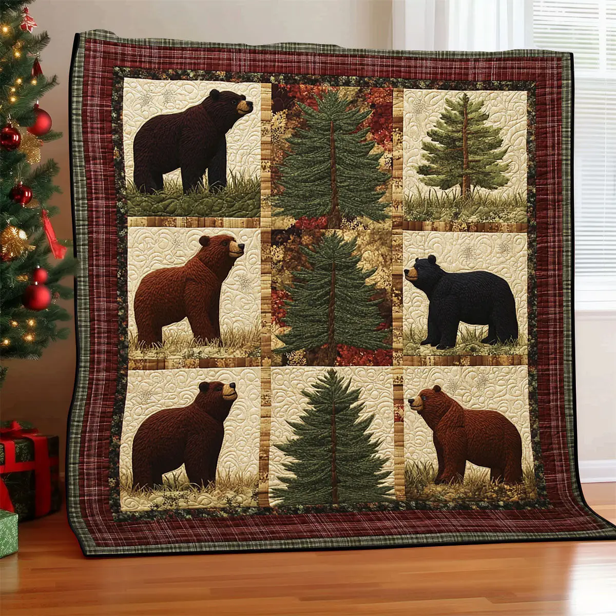 Forest Bear Quilt Unique Holiday Gift Idea with Quilt Blanket