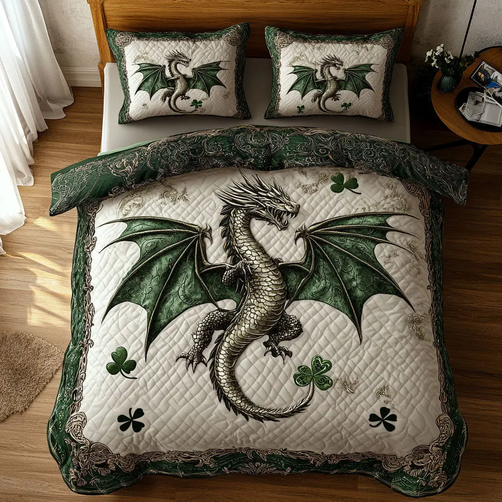 Forest Dragon Quilted Bedding Set Bedding Ideas St Patrick's Day Gifts For Dragon Lovers