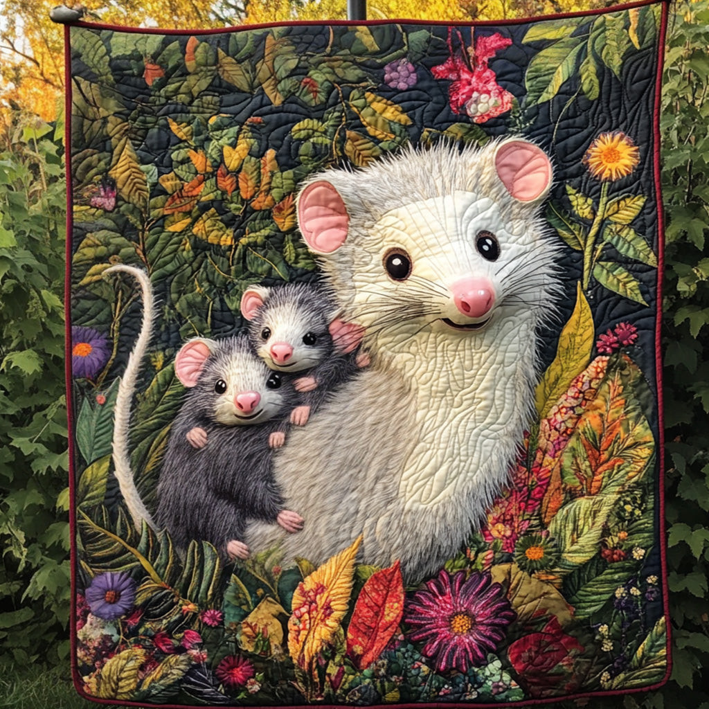 Forest Family Quilted Blanket Holiday Throw Blanket Opossum Gifts For Her