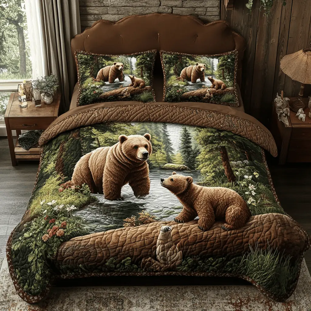 Forest Friends Quilted Bedding Set Holiday Duvet Covers Presents For Wildlife Enthusiasts