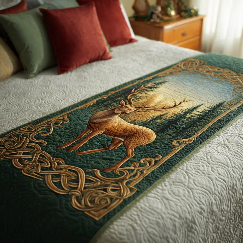 Forest King Quilted Bed Runner Forest King Stag Wildlife Gift for Dad