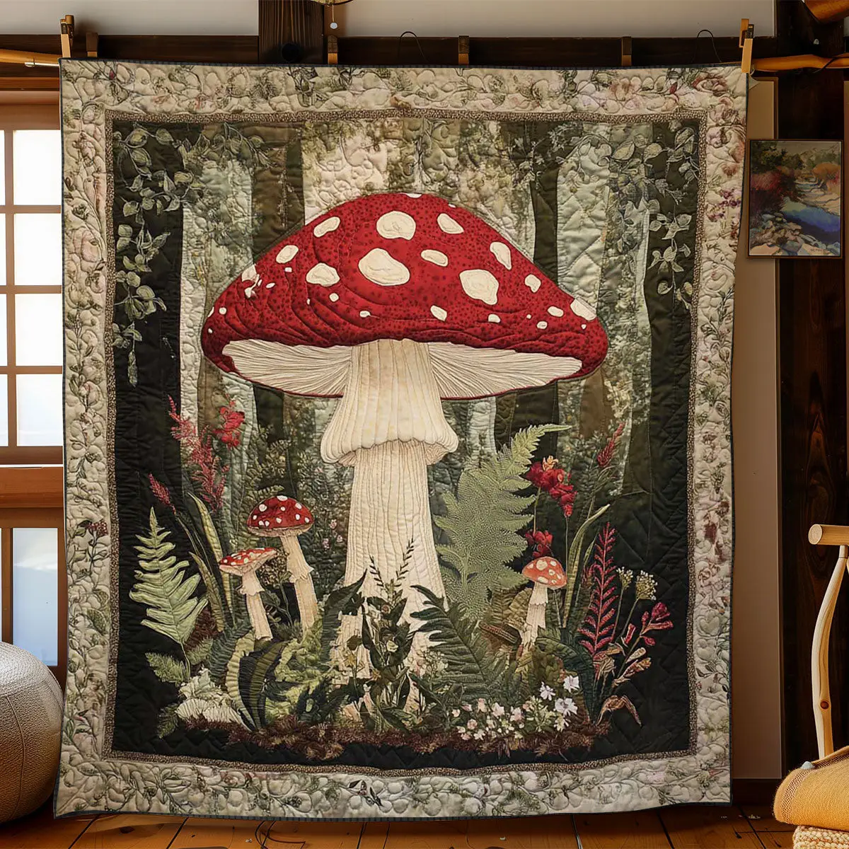 Forest Mushroom Quilt Perfect Housewarming Gift with Quilt Blanket