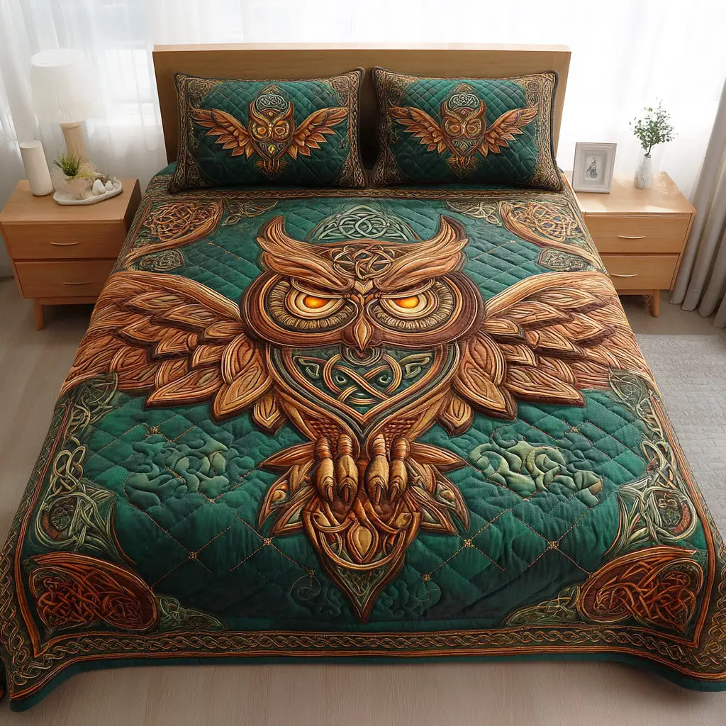 Forest Owl Knot Quilted Bedding Set Warm and Elegant Bedding Gift Set for Every Home