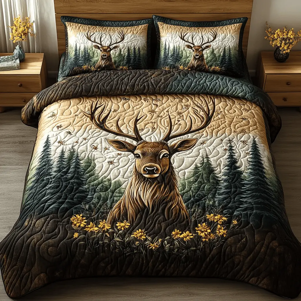 Forest Royalty Quilted Bedding Set Cozy Comforter Set for Winter Warmth Forest Royalty Quilted Bedding Set Cozy Comforter Set for Winter Warmth - Image 1