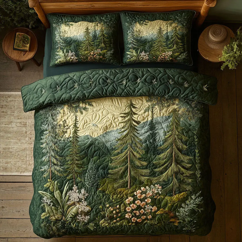 Forest Serenity Quilted Bedding Set Duvet Cover Bedspread Gifts For Dad And Mom
