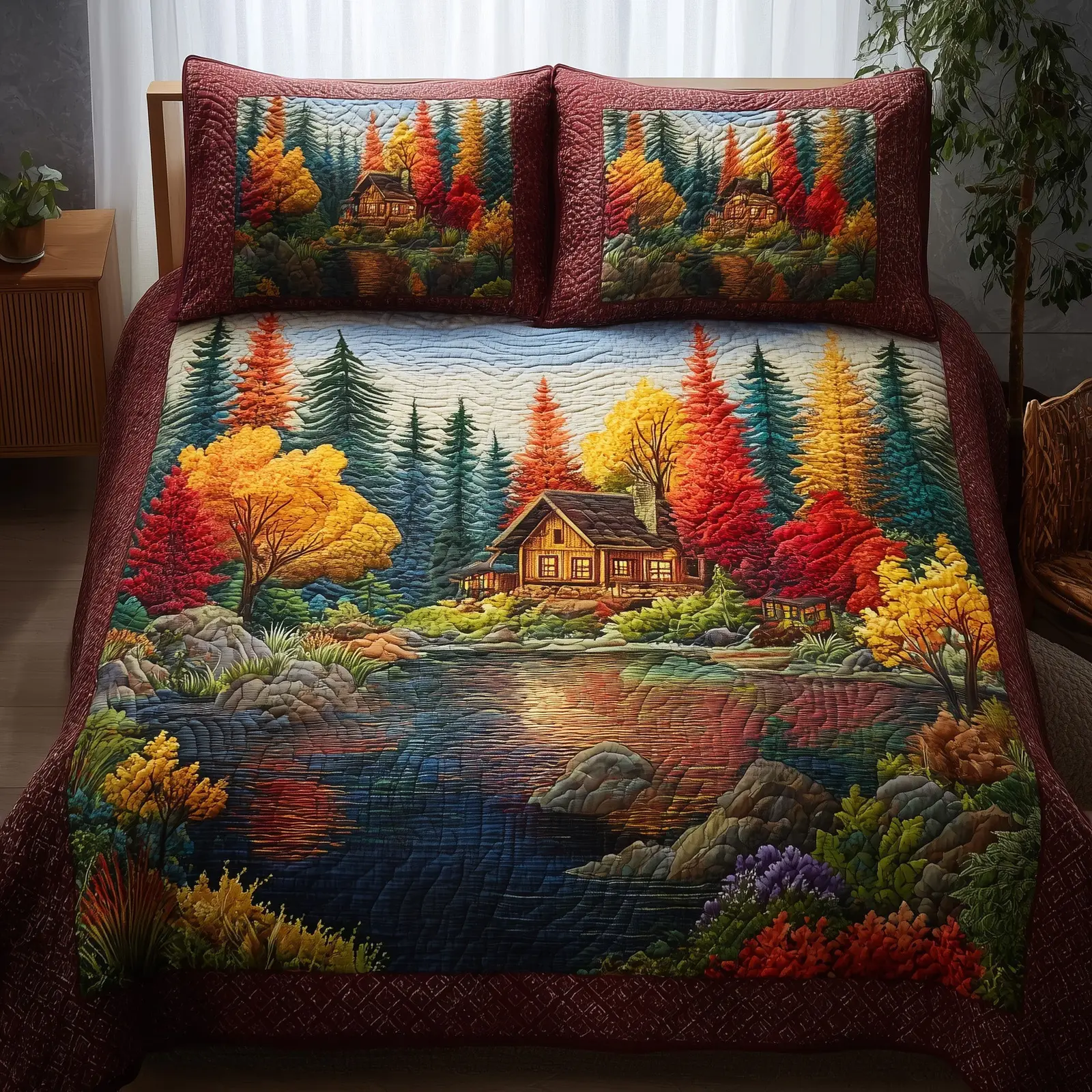 Forest Vibe Quilted Bedding Set Duvet Cover Bedspread Presents For Nature Lovers