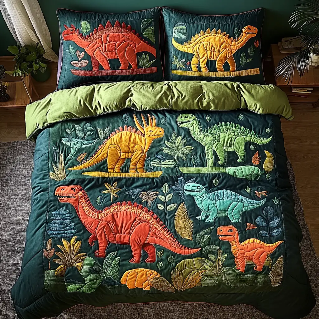 Fossil Friends Quilted Bedding Set Unique Bed Sheet Set Unique Dinosaur Gifts Fossil Friends Quilted Bedding Set Unique Bed Sheet Set Unique Dinosaur Gifts - Image 1