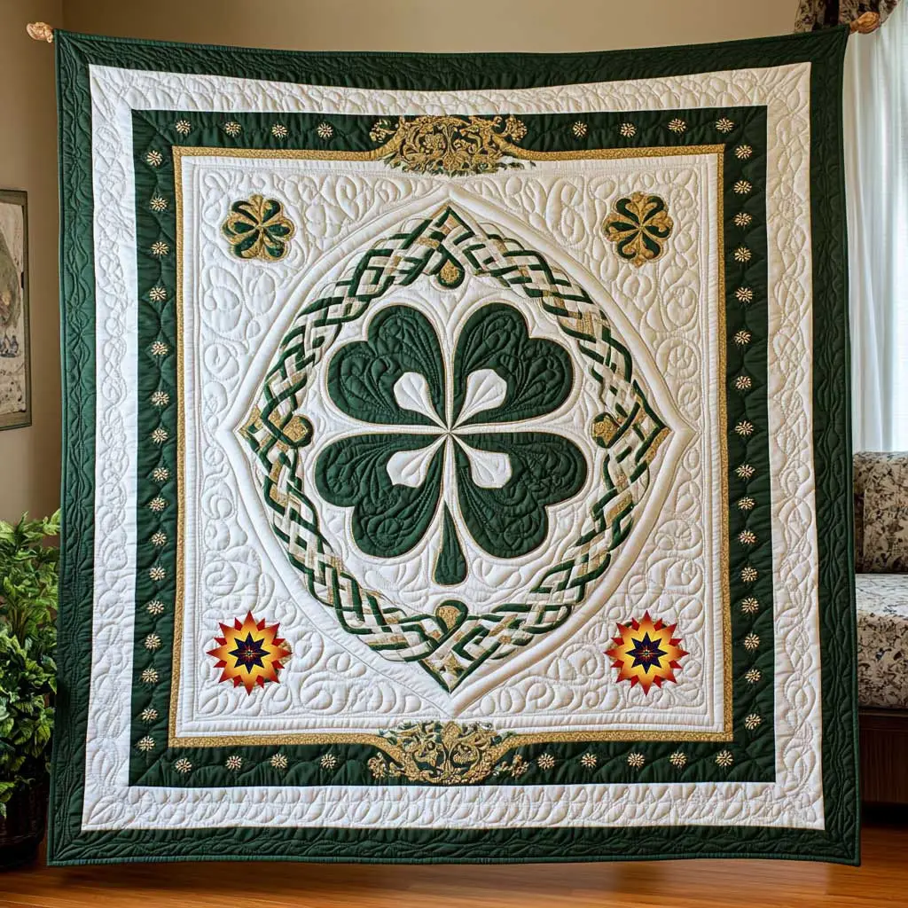 Four Leave Clover Quilt Blanket Nice Throw Blanket St Patrick's Day Art Ideas