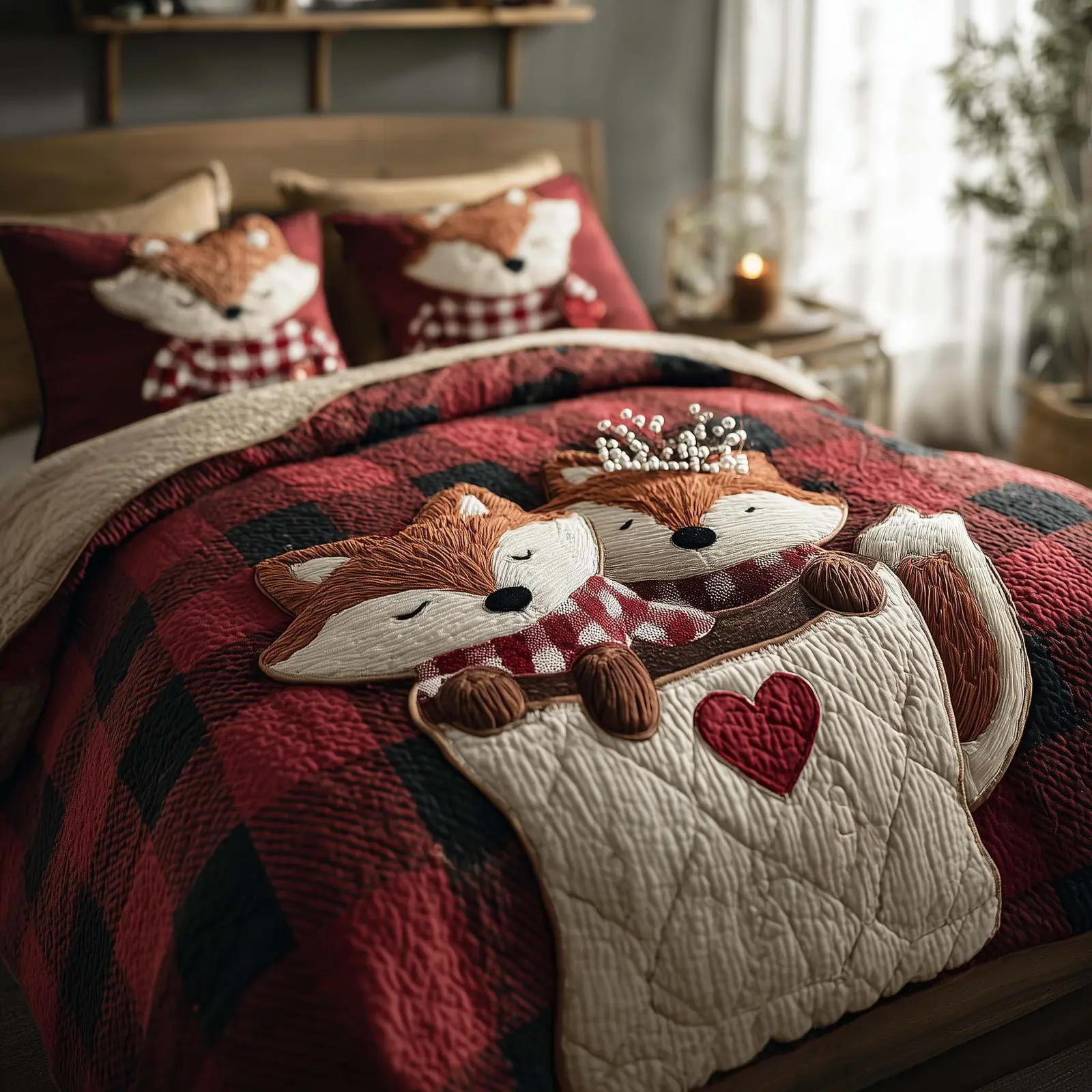 Fox Couple Quilted Bedding Set Valentine Day Presents For People Who Love Fox