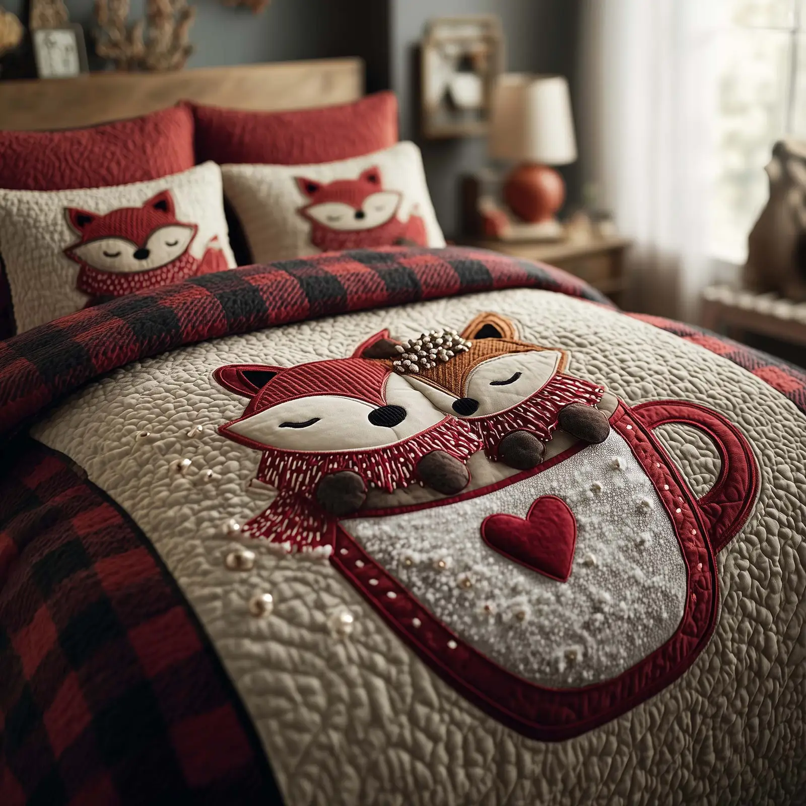Fox Quilted Bedding Set Present Ideas For People Who Love Fox Valentine Day Fox Quilted Bedding Set Present Ideas For People Who Love Fox Valentine Day - Image 1