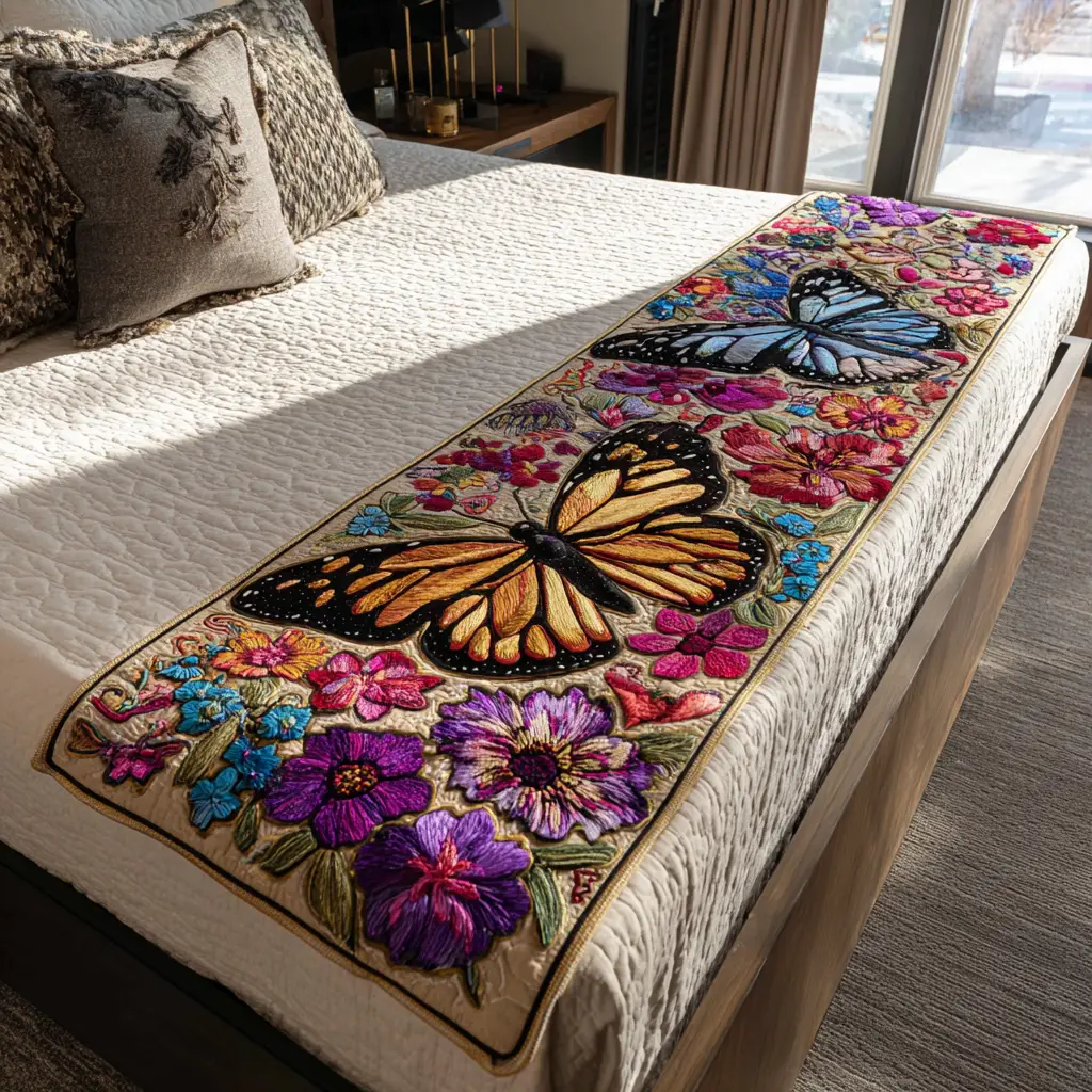 Free Butterfly Quilted Bed Runner Free Butterfly Flight Garden Gift