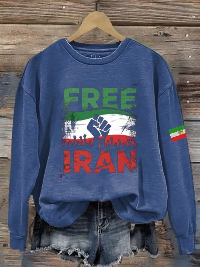 Free Iran Sweatshirt Womens Iranian Flag Graphic Crewneck Protest Clothing Gift