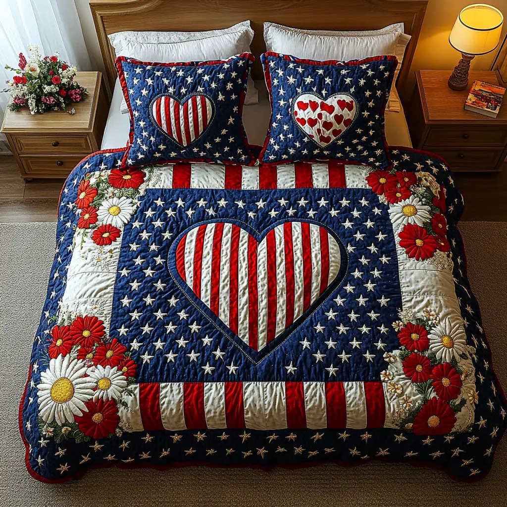 Freedom Bouquet  Quilted Bedding Set  Bed Sheet Set Fourth Of July Hostess Gifts