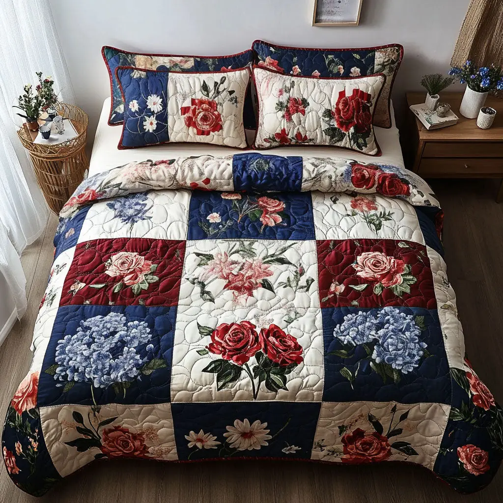 Freedom Floral Patchwork  Quilted Bedding Set  Best Comforter Sets 4Th Of July Client Gifts