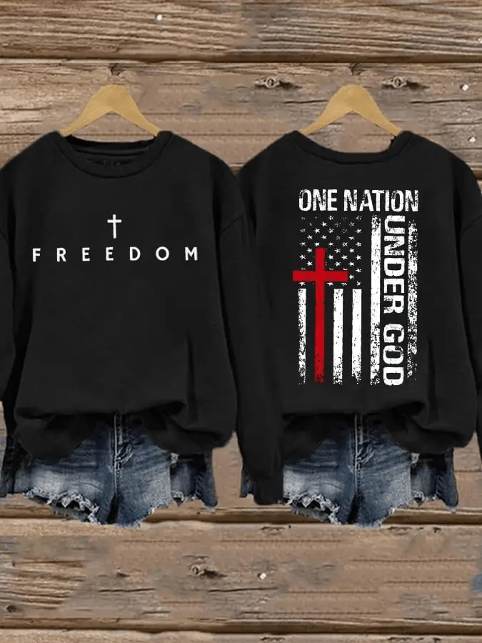 FREEDOM ONE NATION UNDER GOD Casual Printed Sweatshirt Patriotic Gift for Him FREEDOM ONE NATION UNDER GOD Casual Printed Sweatshirt Patriotic Gift for Him - Image 1