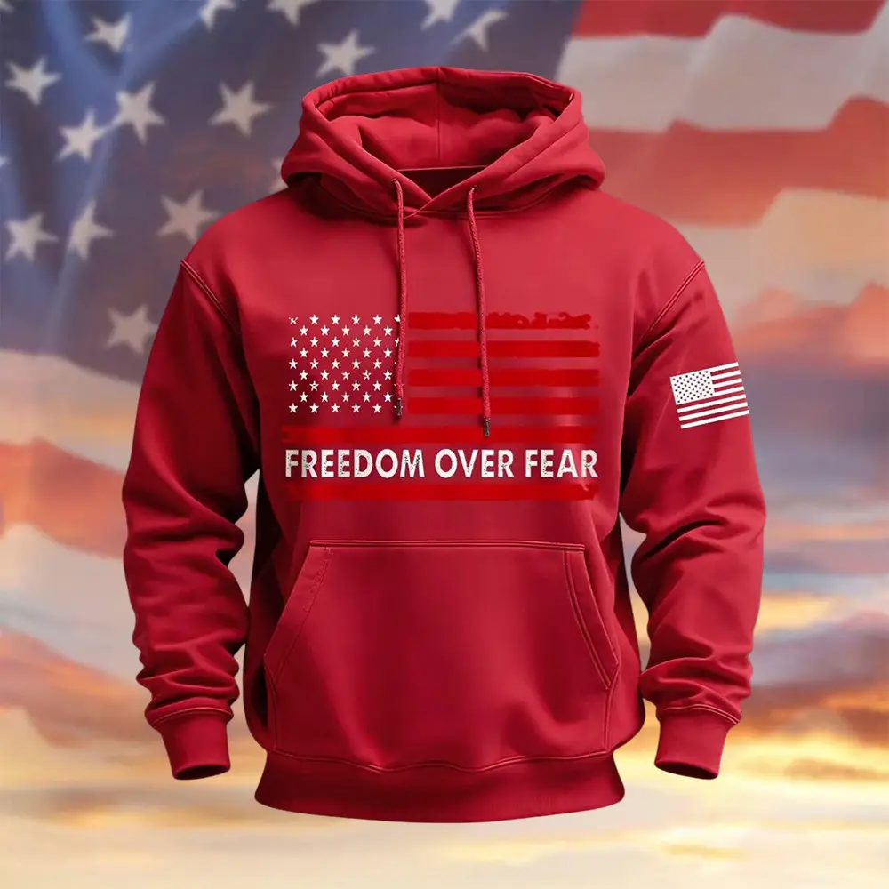 Freedom Over Fear American Flag Graphic Hoodie Christian Themed Hoodie Patriotic Gift
