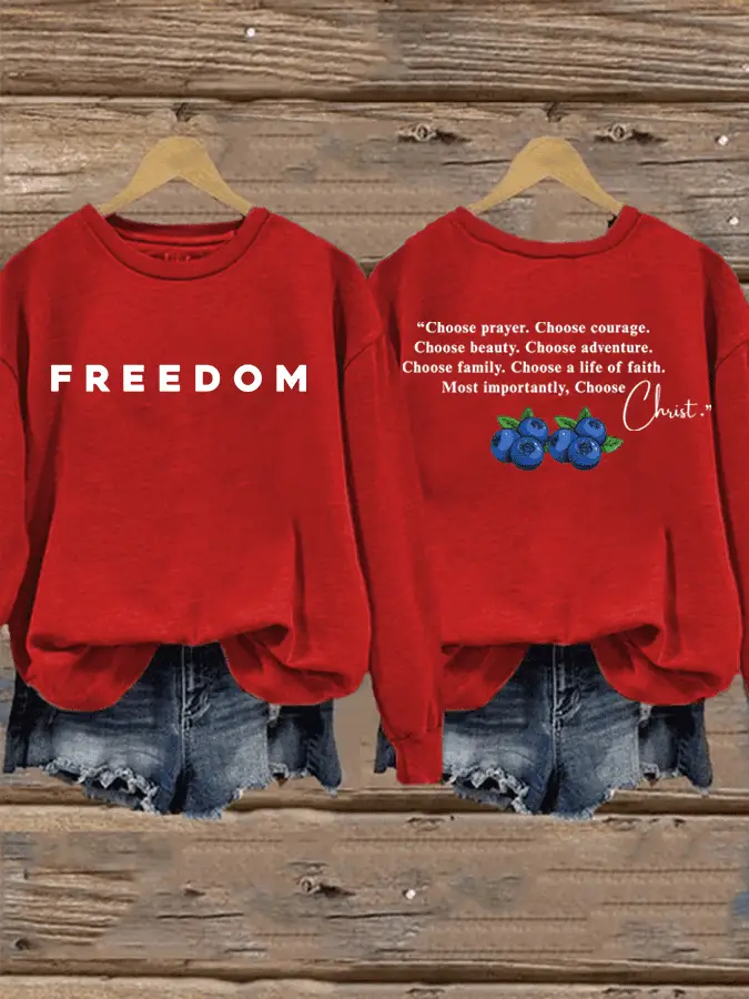 Freedom Print Crew Neck Sweatshirt Charlie Kirk Merch