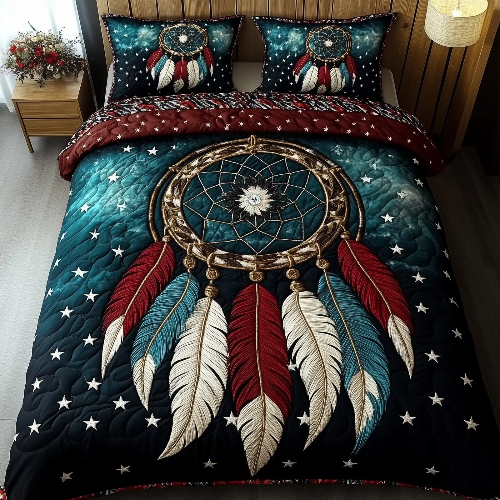 Freedom Totem Veteran Quilted Bedding Set Duvet Cover Bedspread Native Feather Gifts For Friends