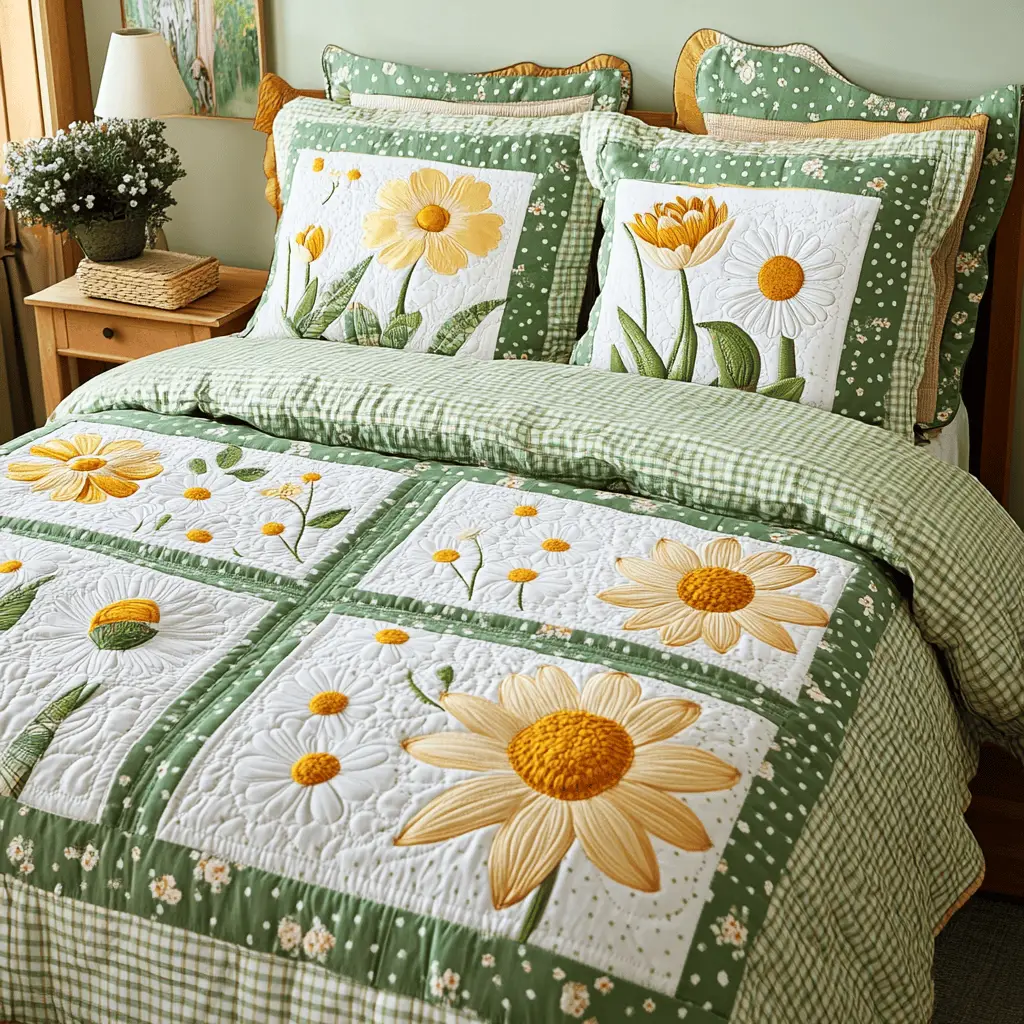 Fresh Florals Quilted Bedding Set Cool Bedroom Decor Tulip Gifts For Wife Fresh Florals Quilted Bedding Set Cool Bedroom Decor Tulip Gifts For Wife - Image 1