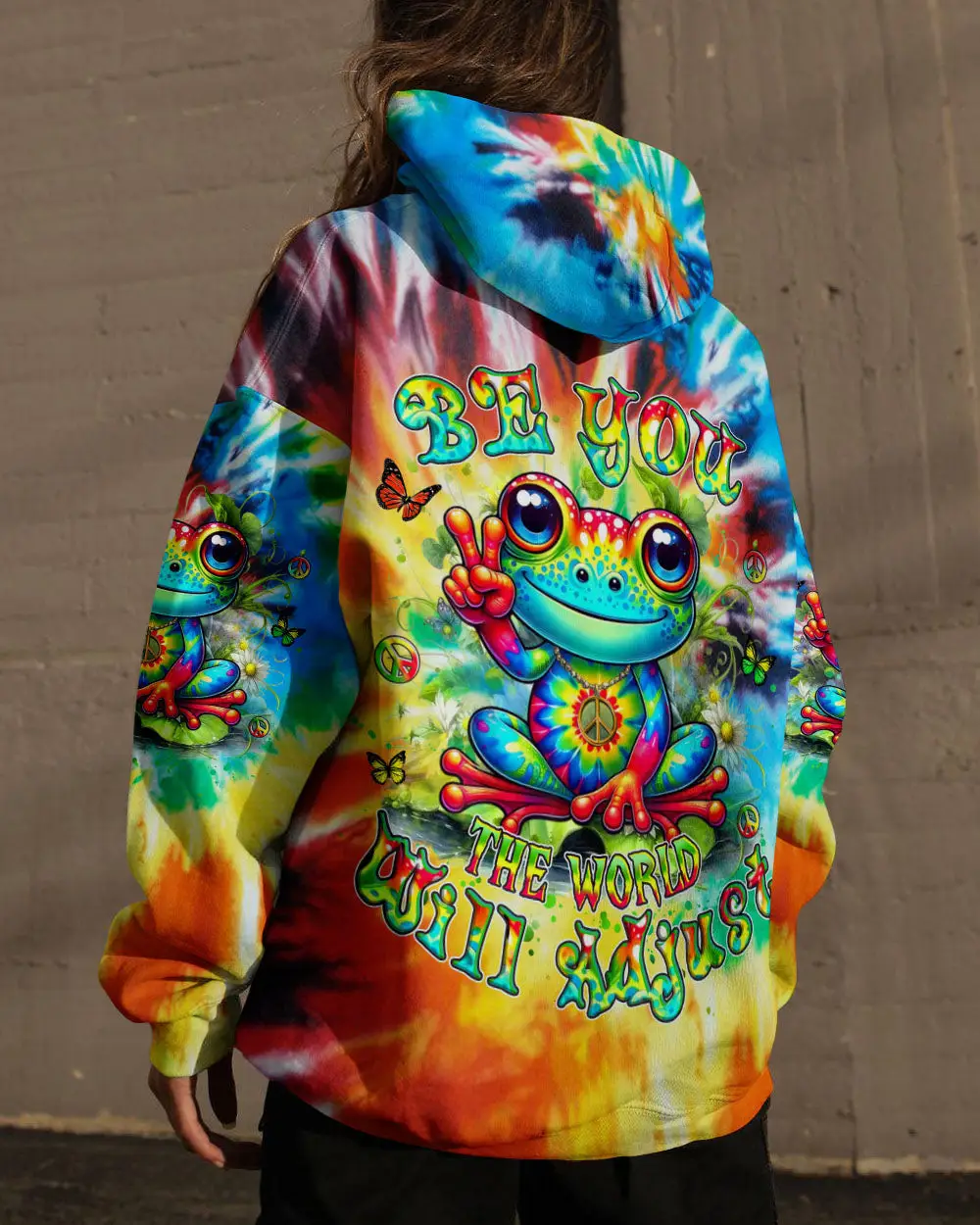 Frog Be You The World Will Adjust Hoodie Tie-Dye Unique Frog With Peace Signs Perfect For Wife