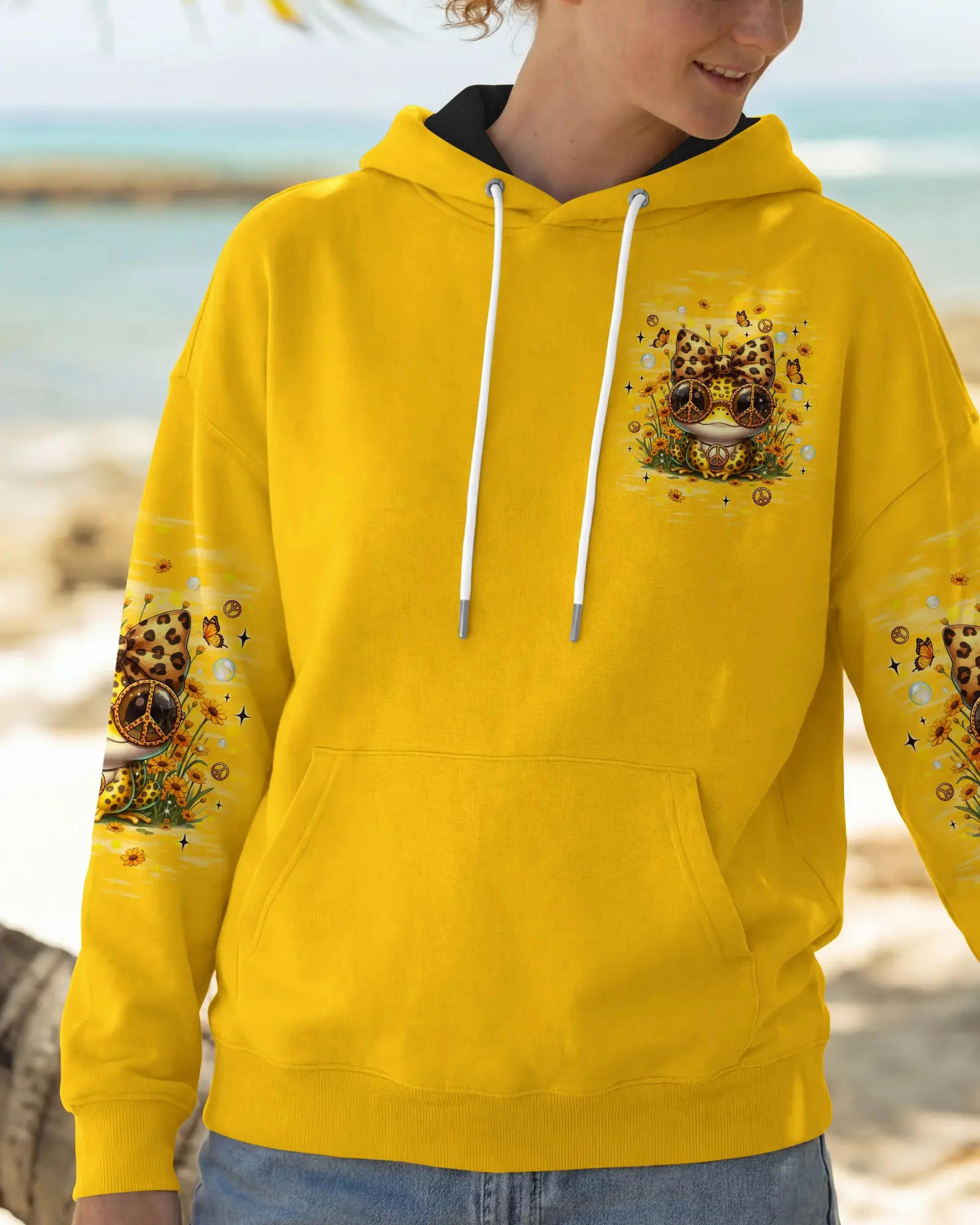 Frog Be You The World Will Adjust Hoodie Yellow Frog With Leopard Bow Peace Sign Gift For Wife Frog Be You The World Will Adjust Hoodie Yellow Frog With Leopard Bow Peace Sign Gift For Wife - Image 1