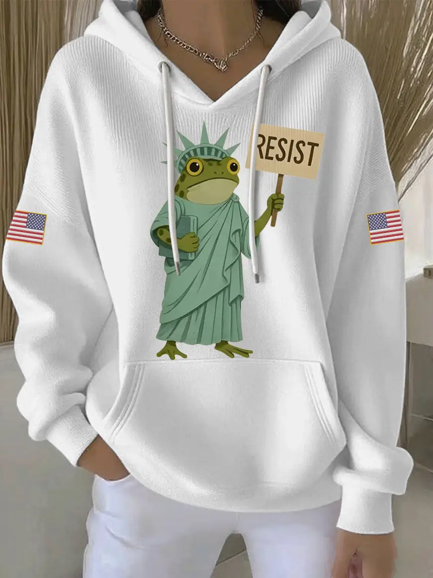 Frog Resist Hoodie Liberty Frog American Flag Anti ICE Merch Gifts For Liberal Friends