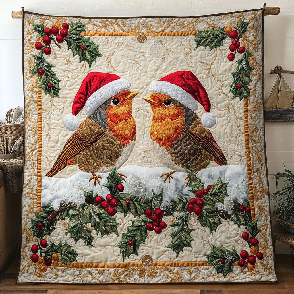Frost Magic European Robin Quilt Beautiful Quilt Blanket Gift for Home Decoration